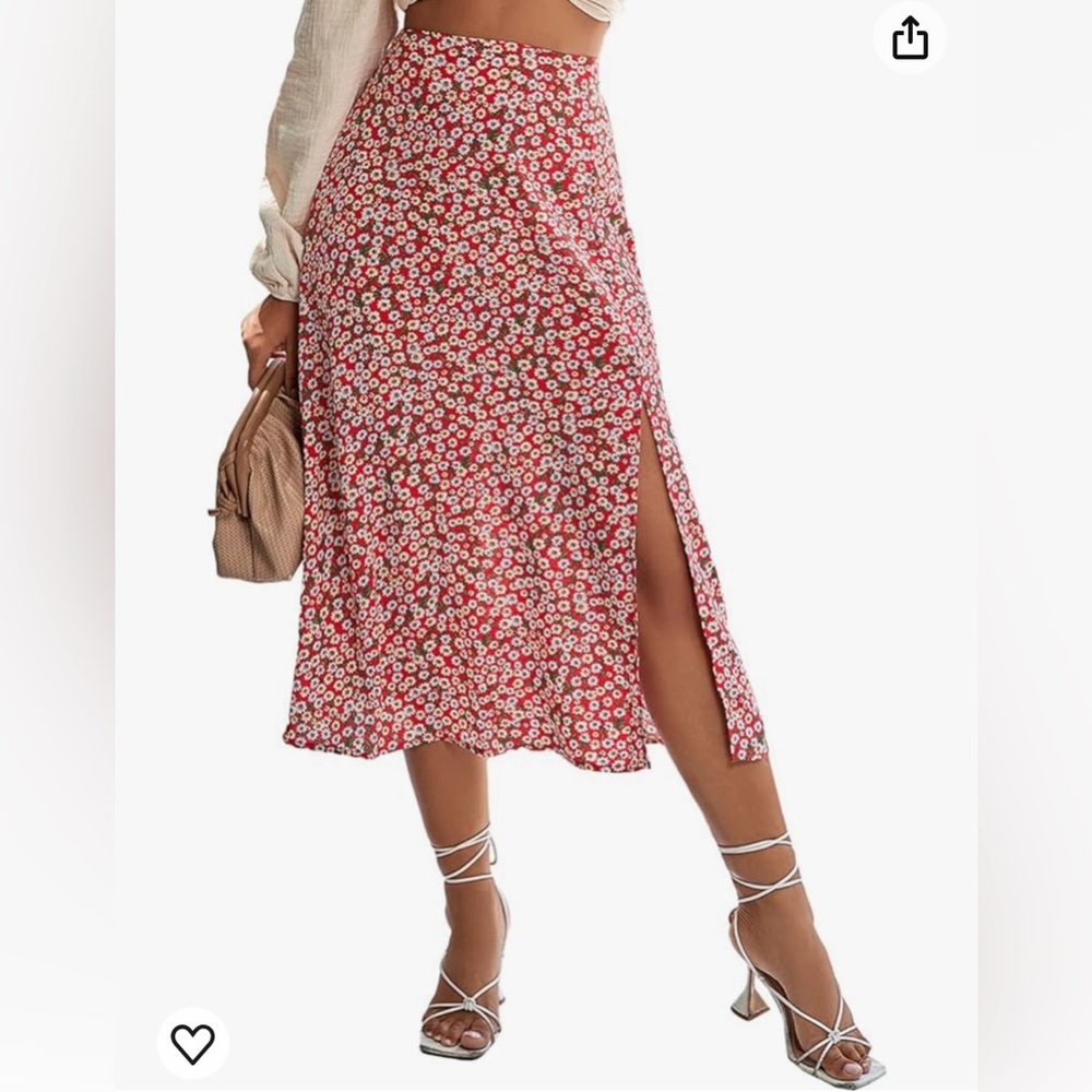 LYNER women’s casual boho printed high waist side split hem zipper midi skirts